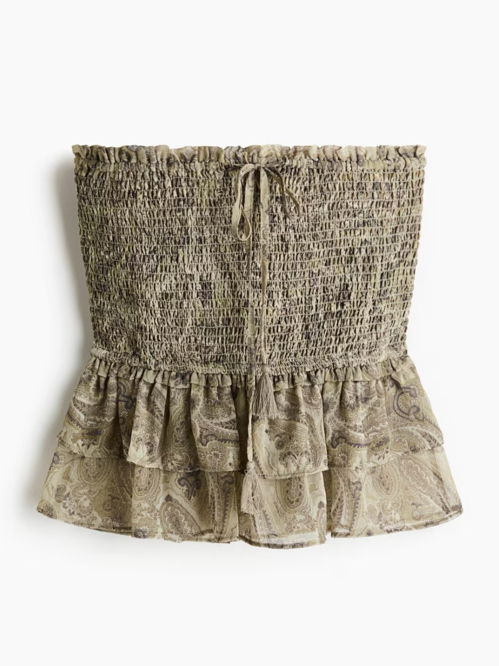 H&M Strapless Ruffled Smocked Peplum Bandeau Top - Olive Green Size L